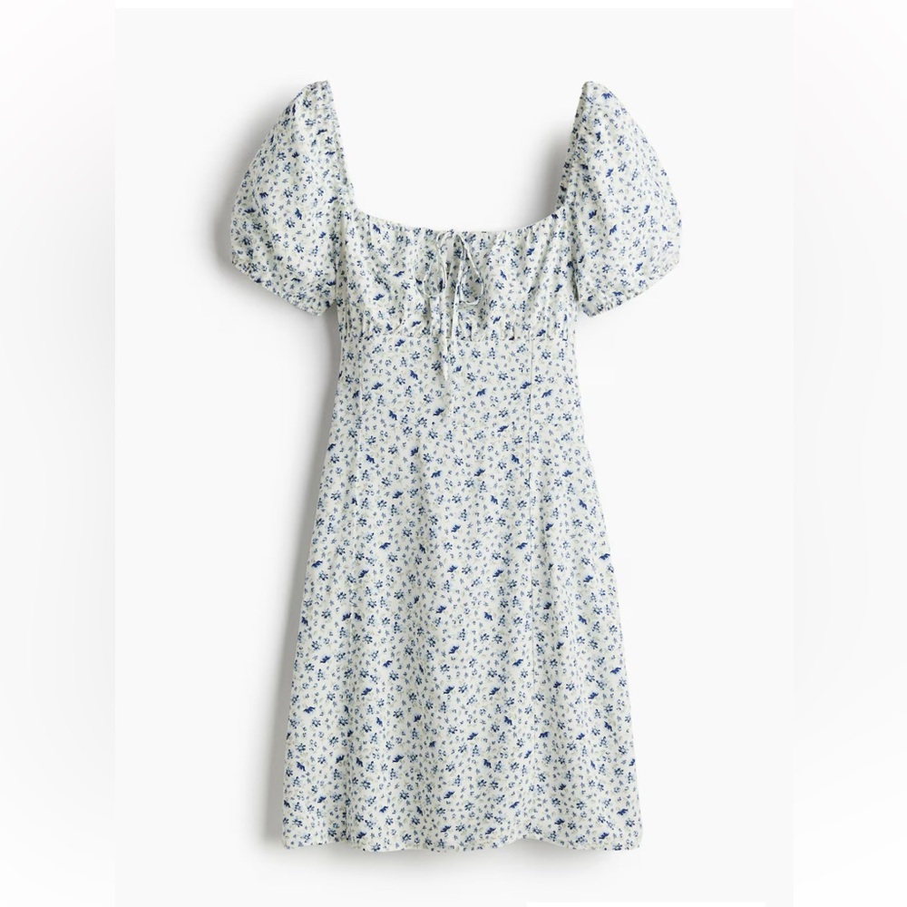 H&M FLORAL PUFF-SLEEVED DRESS